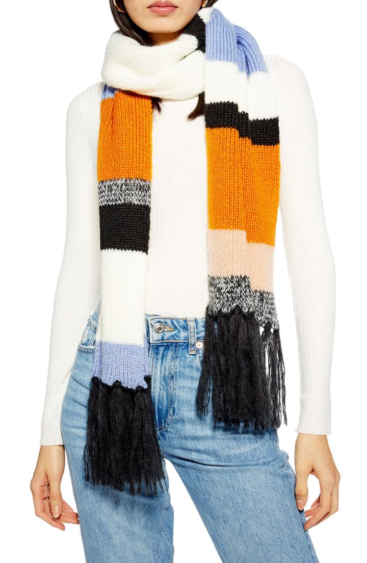 Women's Topshop Tweedy Colorblock Knit Scarf