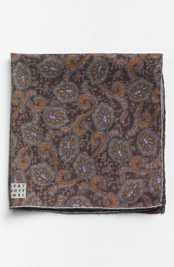 Robert Talbott Paisley Pocket Square Brown One Size