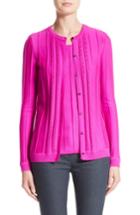 Women's St. John Collection Ottoman Stitch Wool Cardigan - Pink