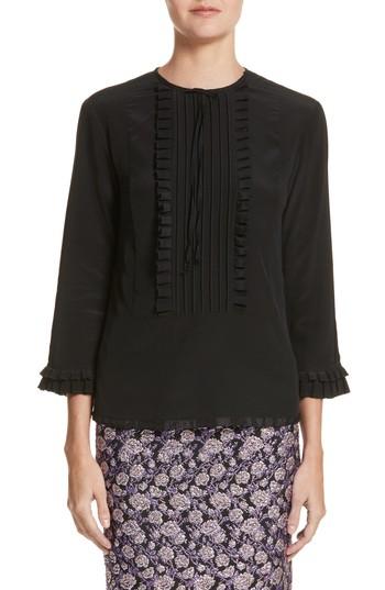 Women's Marc Jacobs Pleated Ruffle Silk Blouse - Black