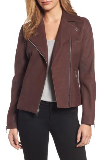 Women's Tahari Skylar Leather Moto Jacket - Burgundy