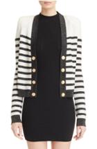 Women's Balmain Stripe Honeycomb Knit Cardigan Us / 42 Fr - White