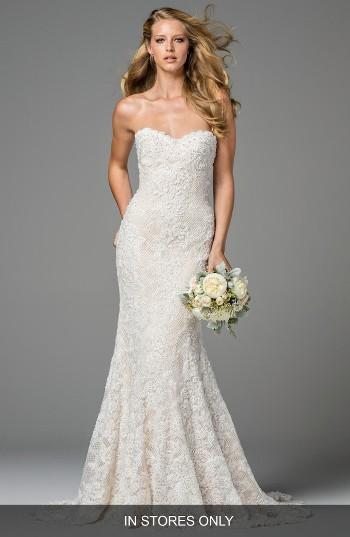Women's Watters Copeland Strapless Lace Gown, Size In Store Only - White