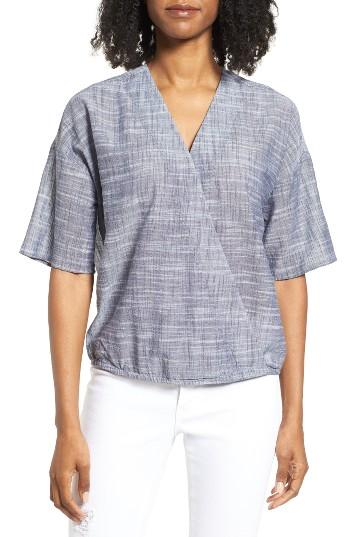 Women's Caslon Woven Cotton Surplice Top - Blue