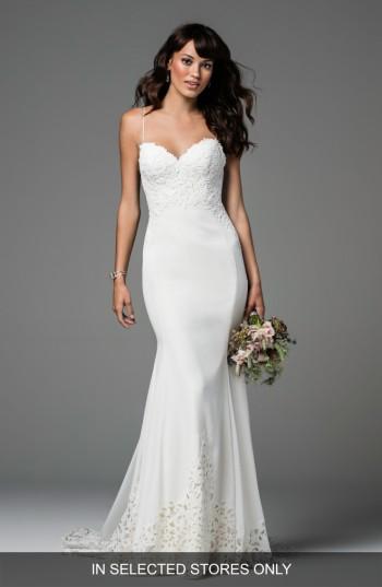 Women's Willowby Ridley Backless Laser Cut Lace & Georgette Gown, Size - White
