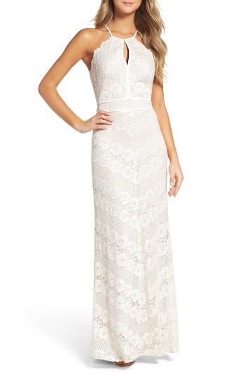 Women's Morgan & Co. Crisscross Lace Gown /12 - Ivory