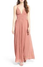 Women's Lulus Plunging V-neck Pleat Georgette Gown - Pink