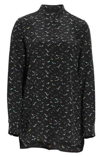 Women's Lafayette 148 New York Brayden Print Silk Blouse - Black