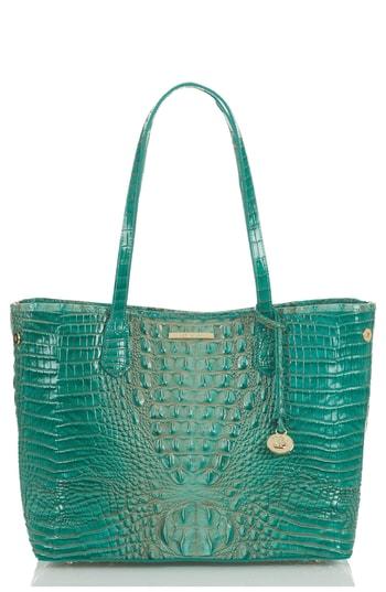 Brahmin Julian Croc Embossed Leather Tote - Blue/green