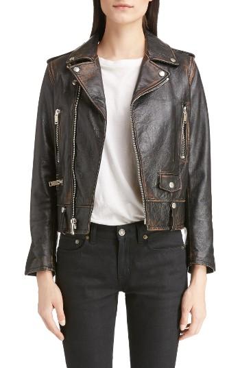 Women's Saint Laurent Back Logo Leather Biker Jacket Us / 38 Fr - Black