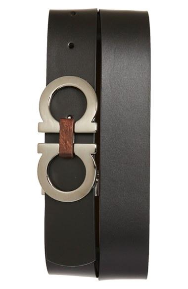Men's Salvatore Ferragamo Reversible Leather Belt - Black/ Brown