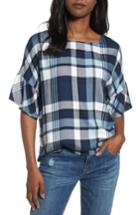 Women's Two By Vince Camuto Ruffle Sleeve Plaid Top - Blue