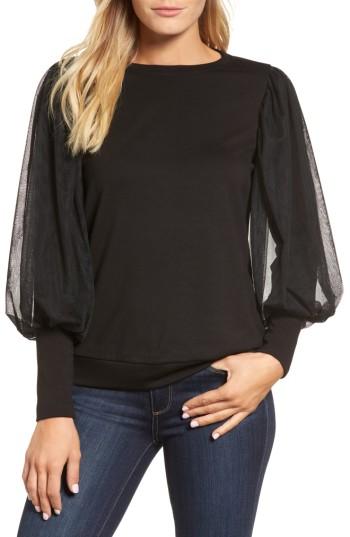 Women's Gibson Mesh Bishop Sleeve Ponte Top - Black