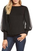 Women's Gibson Mesh Bishop Sleeve Ponte Top - Black