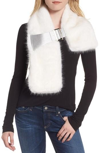 Women's Heurueh Buckled Faux Fur Scarf, Size - White