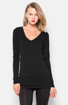 Women's Lamade Long V-neck Cotton Tee - Black