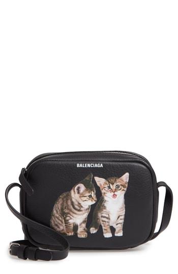 Balenciaga Extra Small Kittens Calfskin Leather Camera Bag - Black