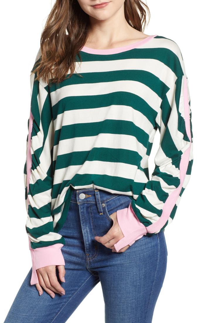 Women's Bp. Cinch Sleeve Stripe Tee - Green