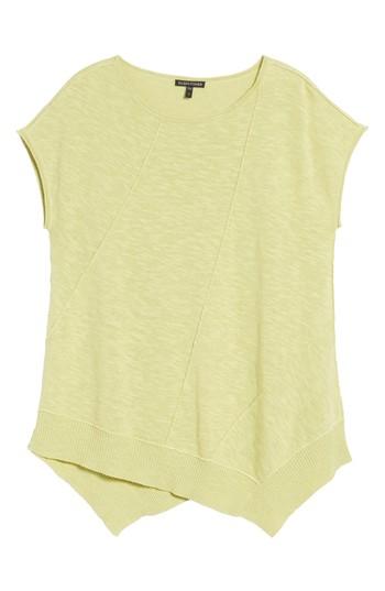 Petite Women's Eileen Fisher Cap Sleeve Organic Linen & Cotton Scoop Neck Top, Size P - Green