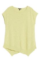 Petite Women's Eileen Fisher Cap Sleeve Organic Linen & Cotton Scoop Neck Top, Size P - Green