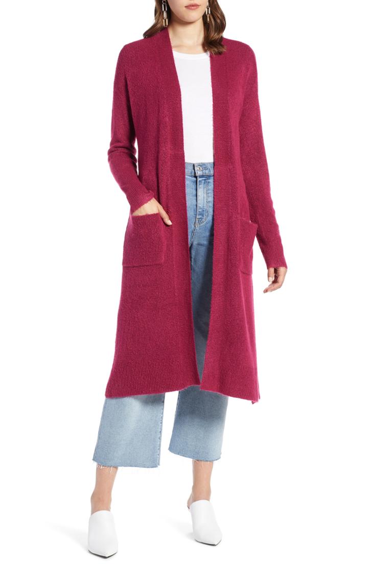 Women's Halogen Long Sweater Coat - Burgundy