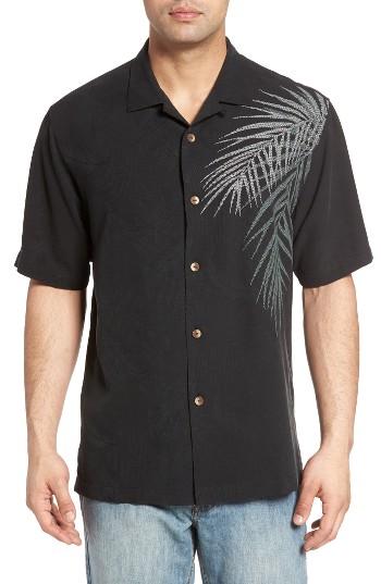 Men's Tommy Bahama Palm Intentions Regular Fit Embroidered Silk Camp Shirt - Black