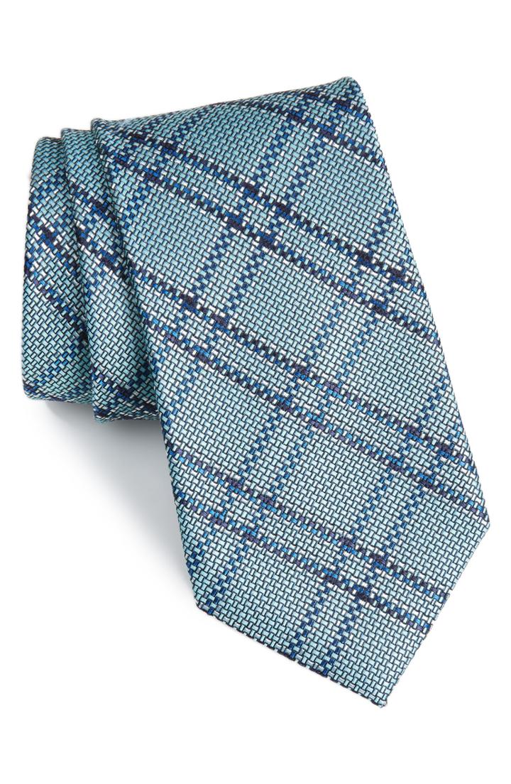 Men's Nordstrom Men's Shop Tasker Plaid Silk & Cotton Tie, Size - Green