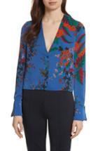Women's Diane Von Furstenberg Cuffed Sleeve Floral Silk Top - Blue