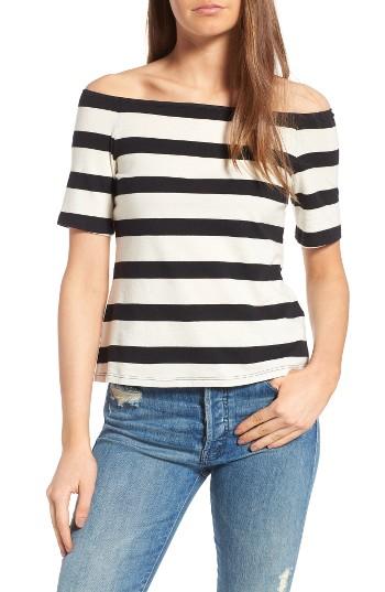 Women's Splendid Stripe Off The Shoulder Top - Black