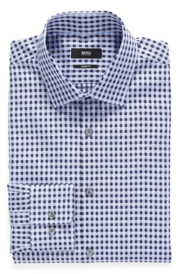 Men's Boss Sharp Fit Check Dress Shirt .5 - L - Blue