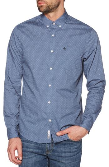 Men's Original Penguin Slim Fit Dotted Sport Shirt - Blue