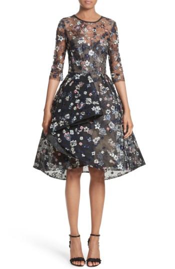 Women's Monique Lhuillier Embroidered Lace Party Dress - Blue