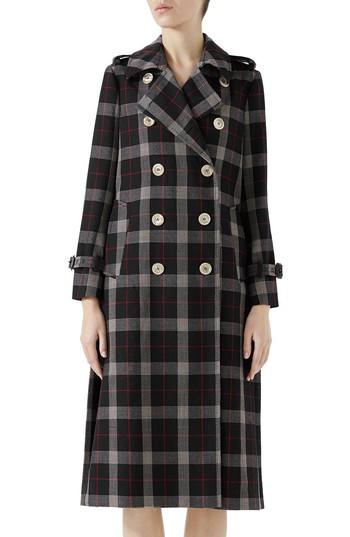 Women's Gucci Oversize Check Pleated Back Coat Us / 40 It - Black