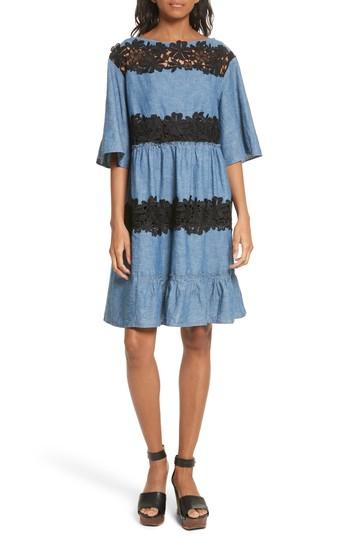 Women's See By Chloe Lace Panel Chambray Dress Us / 34 Fr - Blue