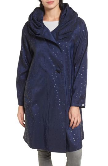 Women's Mycra Pac Designer Wear 'donatella' Reversible Dot Pleat Hood Packable Travel Coat - Blue