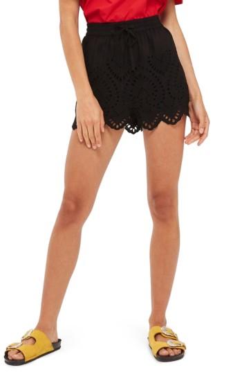 Petite Women's Topshop Broderie Anglaise Shorts P Us (fits Like 0p) - Black