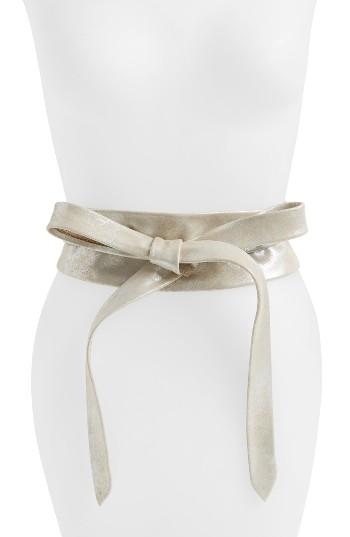 Women's Ada Handmade Leather Wrap Belt, Size - Silver Shimmer