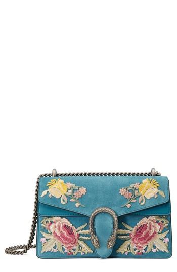 Gucci Small Dionysus Embroidered Suede Shoulder Bag - Blue