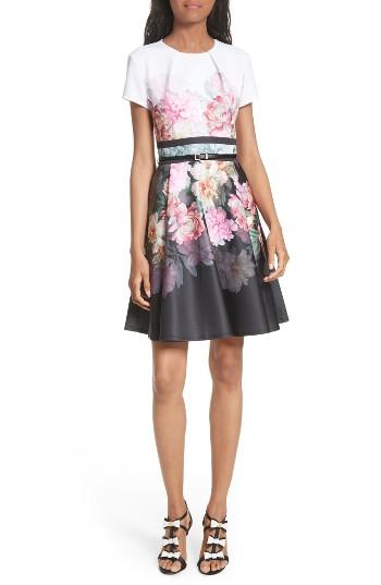 Women's Ted Baker London Valerey Painted Posie Belted Skater Dress