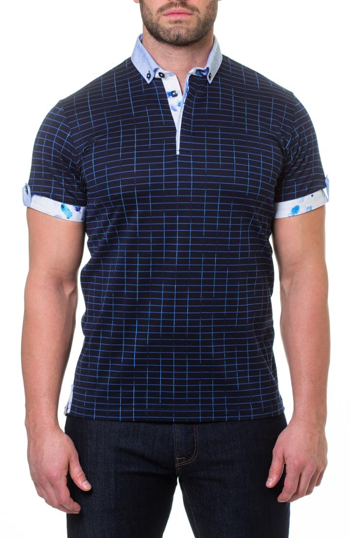 Men's Maceoo Framework Woven Trim Print Polo (xxl) - Blue