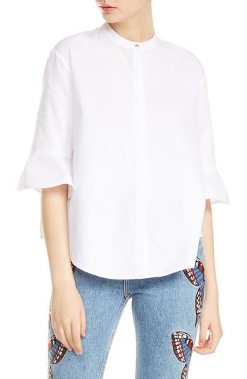Women's Maje Charlyz Three Quarter Ruffle Sleeve Cotton Blouse - White