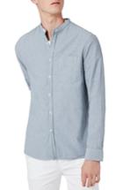 Men's Topman Stripe Band Collar Shirt, Size - Blue