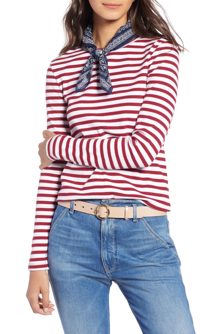 Women's 1901 Rib Crewneck Stretch Cotton Top - Red