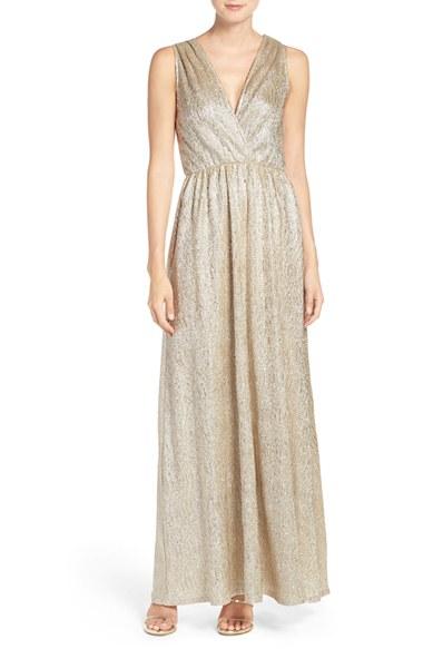 Women's Lulus Surplice V-neck Sleeveless Shimmer Gown
