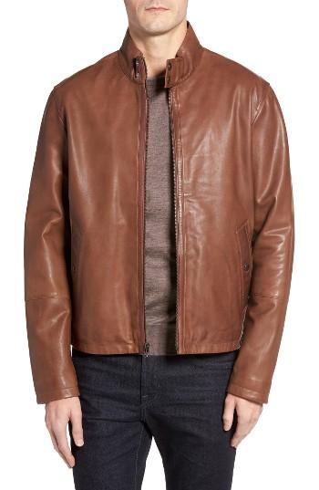 Men's Cole Haan Lamb Leather Jacket - Brown