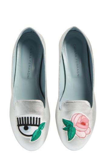 Women's Chiara Ferragni Flower Power Convertible Loafer Flat Us / 35eu - Metallic