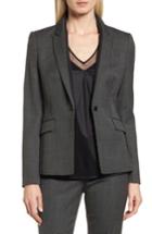 Women's Boss Jeresa Check Stretch Wool Suit Jacket R - Black
