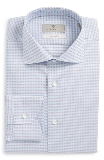 Men's Canali Regular Fit Grid Dress Shirt - Blue