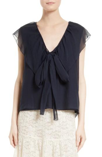 Women's See By Chloe Cotton & Silk Ruffle Top Us / 34 Fr - Blue