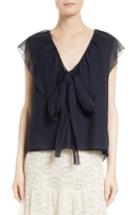Women's See By Chloe Cotton & Silk Ruffle Top Us / 34 Fr - Blue